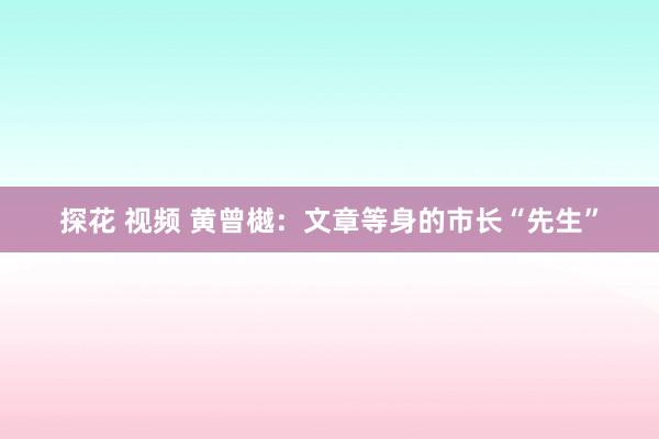 探花 视频 黄曾樾：文章等身的市长“先生”